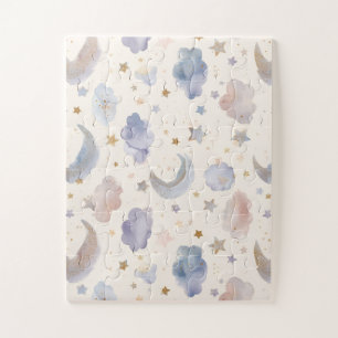 Puzzle Luna Celeste Estrellas Nubes Acuarela Pasteles