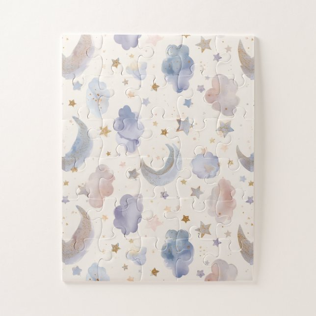 Puzzle Luna Celeste Estrellas Nubes Acuarela Pasteles (Vertical)