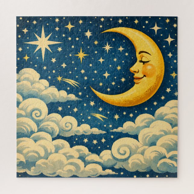 Puzzle Luna Creciente Vintage en Cielo Nocturno (Vertical)