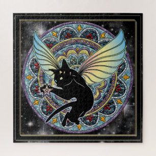 Puzzle Luna de gato cósmico y estrellas