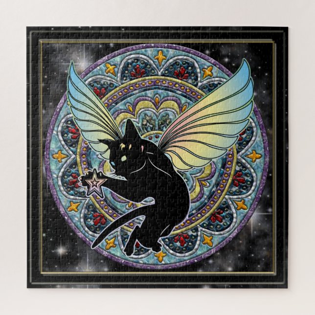 Puzzle Luna de gato cósmico y estrellas (Vertical)