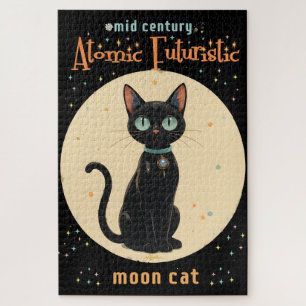Puzzle Luna de gato negro futurista atómico con texto