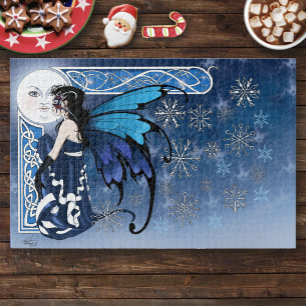 Puzzle Luna de invierno celta Hada azul Copos de nieve Fa
