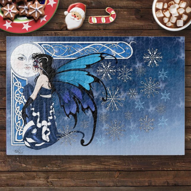 Puzzle Luna de invierno celta Hada azul Copos de nieve Fa (Subido por el creador)