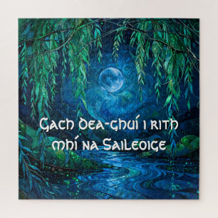 Puzzle Luna de Sauce Fresno Río Fluyente Noche Celta