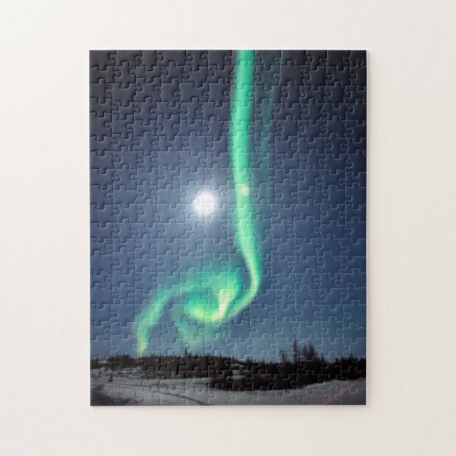 Puzzle Luna Llena Con Aurora | Yellowcuchillo Canadá (Vertical)