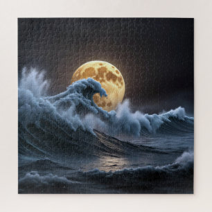 Puzzle Luna Llena En Ola Del Océano