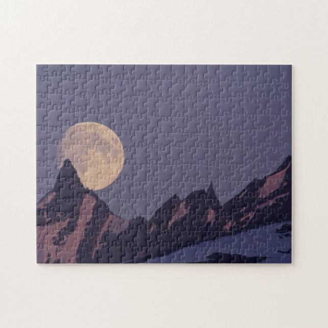 Puzzle Luna Llena se Eleva | Montañas Chugach Alaska (Horizontal)