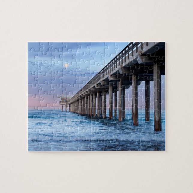 Puzzle Luna llena sobre el muelle, California (Horizontal)