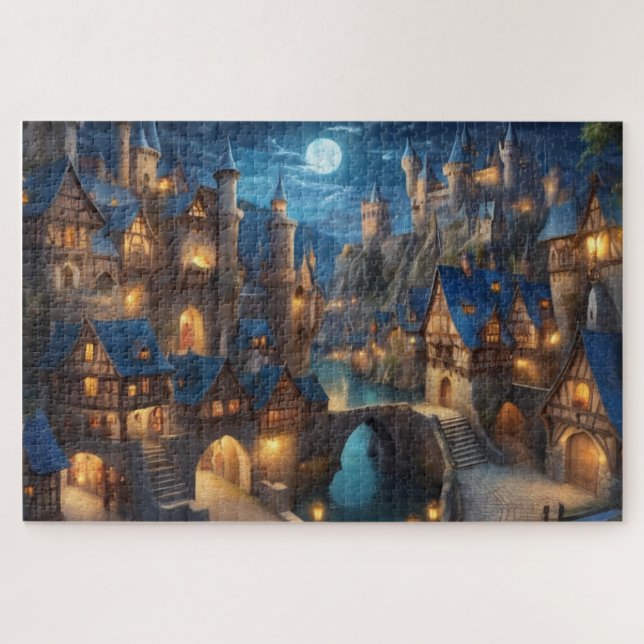 Puzzle Luna Llena sobre la ciudad medieval (Horizontal)