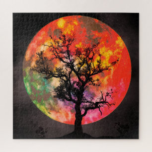 Puzzle Luna y árbol de colores vivos