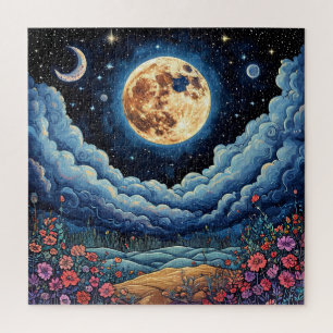 Puzzle Luna y cielo nocturno Espacio Cósmico Relajante