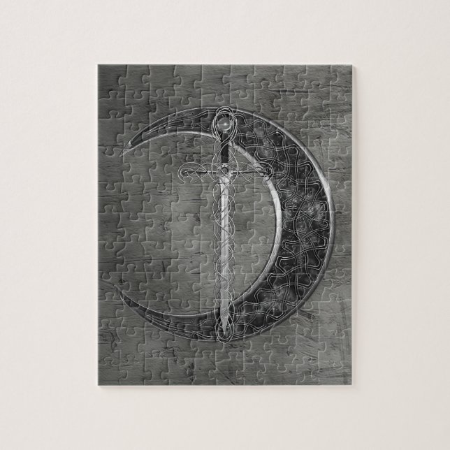 Puzzle Luna y espada célticas grises (Vertical)