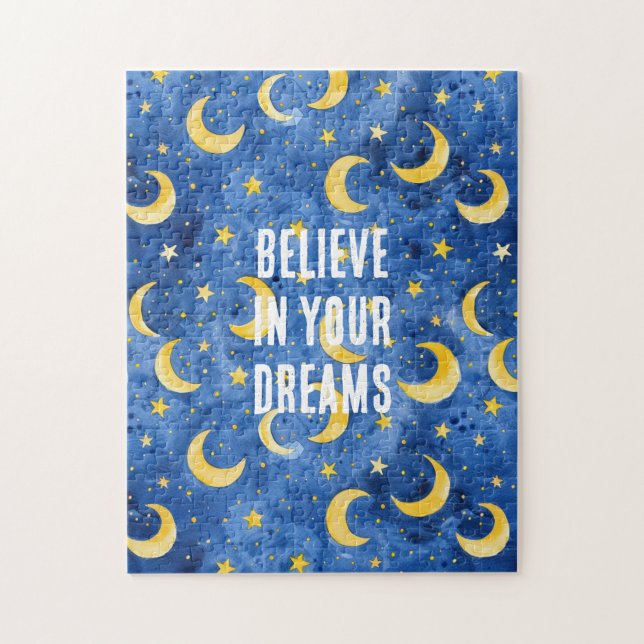 Puzzle Lunas Estrellas Cielo Nocturno Azul Amarillo (Vertical)
