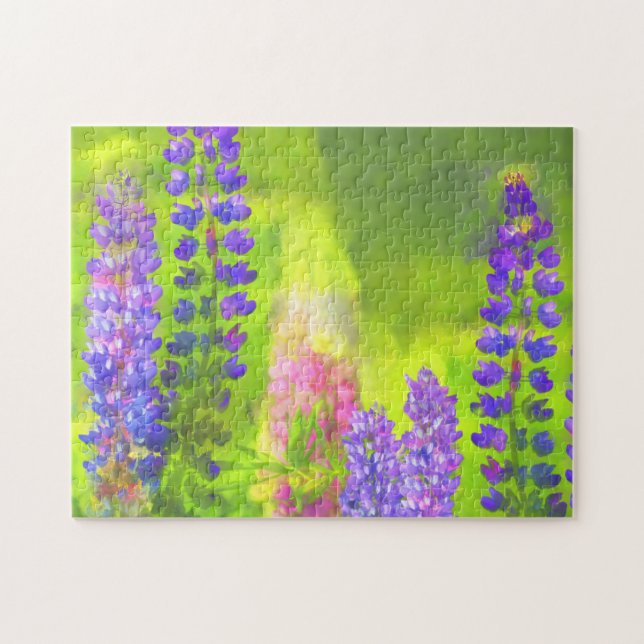 Puzzle Lupine Painting - Original Flower Art (Horizontal)