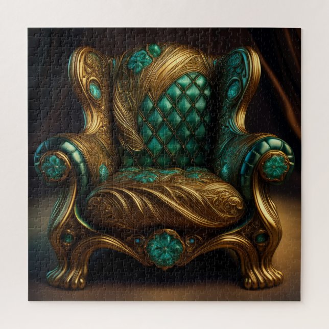 Puzzle Luxurious Green And Gold Armchair (Vertical)