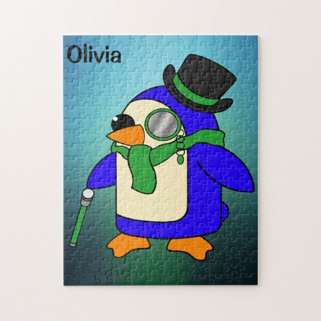 Puzzle Luz de pingüino personalizado suave verde esmerald (Vertical)