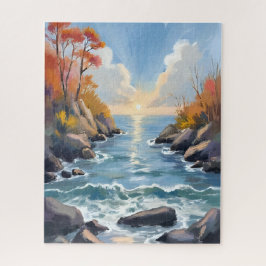 Puzzle Luz del sol del río de otoño Paisaje Acuarela