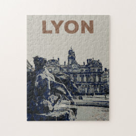 Puzzle Lyon el ilustracion de la Fuente de Bartholdi Fran