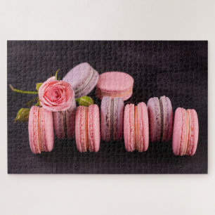 Puzzle Macarones morados rosados Rosa de flores dulce com
