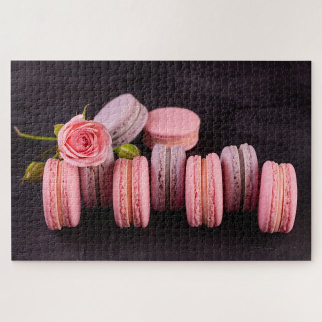 Puzzle Macarones morados rosados Rosa de flores dulce com (Horizontal)