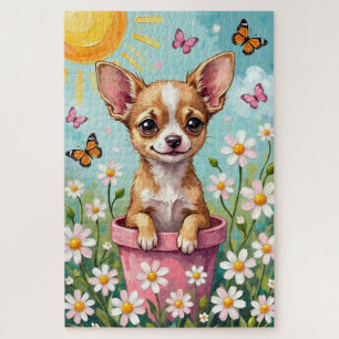 Puzzle Maceta de flores de primavera de Chihuahua Perro l