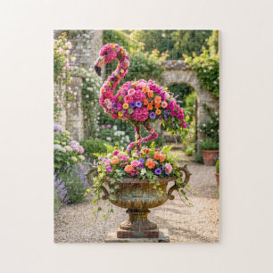Puzzle Macetero de Topiaria de Flamenco y Flores Tropical