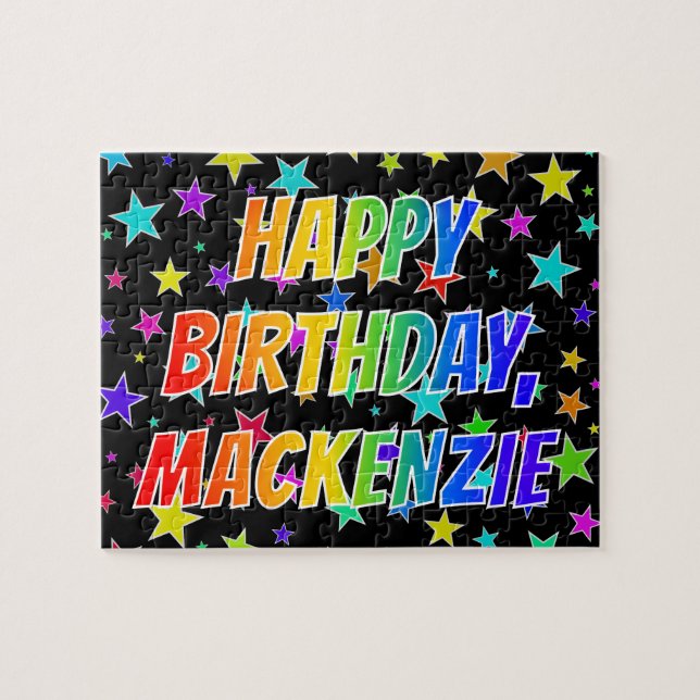 Puzzle "MACKENZIE" Nombre, Diversión "FELIZ CUMPLEAÑOS" (Horizontal)