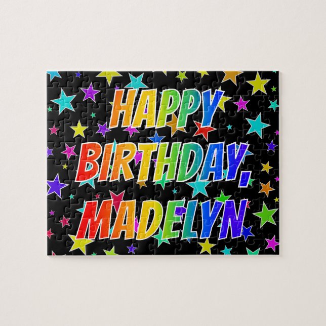 Puzzle "MADELYN" Nombre, Diversión "FELIZ CUMPLEAÑOS" (Horizontal)