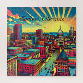 Puzzle Madison, línea aérea de Wisconsin City al atardece