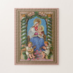 Puzzle Madonna Y Niño Con Ángeles
