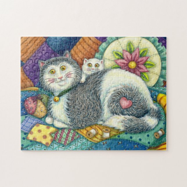 PUZZLE MADRE CAT & KITTEN, ALFOMBRAS DE PARCHWORK, PINCUS (Horizontal)