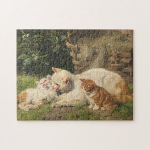 Puzzle Madre gata con gatitos   Julius Adam el Joven