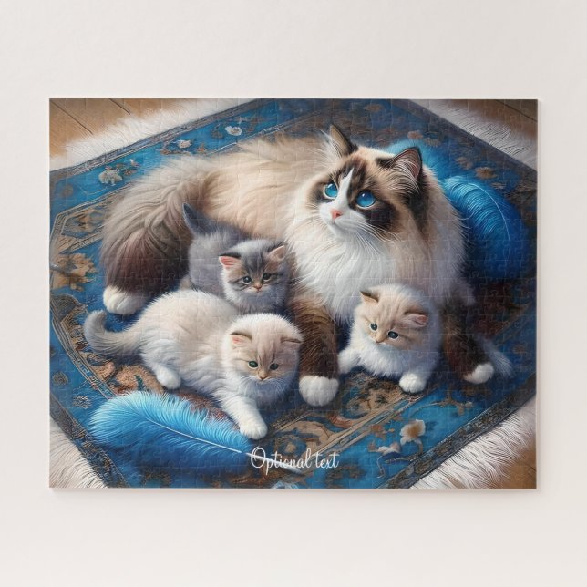 Puzzle Madre Gato Ragdoll y gatitos (Horizontal)
