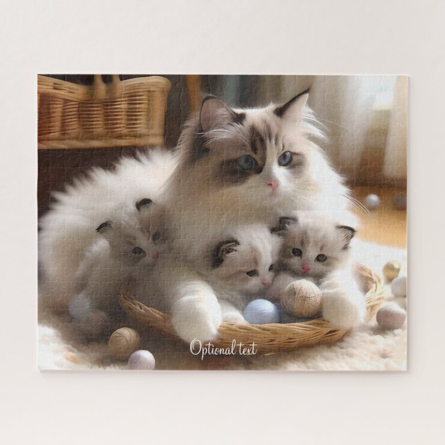 Puzzle Madre Gato Ragdoll y gatitos (Horizontal)