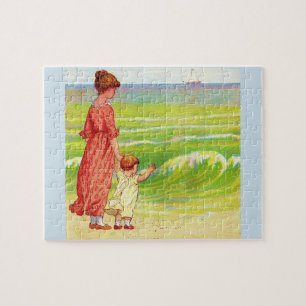 Puzzle madre y bebé en la playa