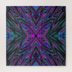 Puzzle Magenta trippy, mariposa abstracta azul y verde