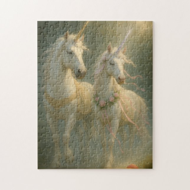Puzzle Magestic Unicorns forest sunrise (Vertical)