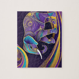 Puzzle Magia de medianoche: Elefante morado y dorado