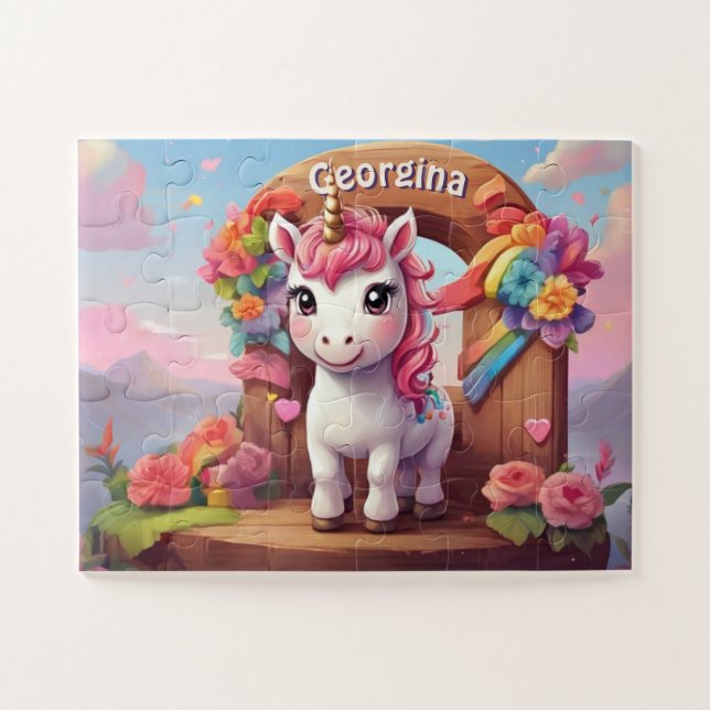 Puzzle Magia de Unicornio arcoiris personalizada (Horizontal)