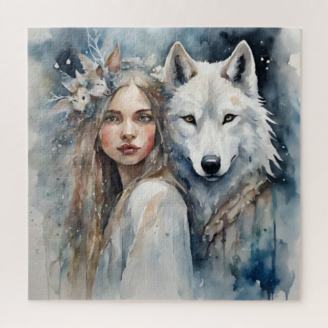 Puzzle Magia eslava: El Chica y el Lobo Blanco (Vertical)