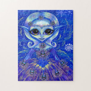 Puzzle Mágica muñeca de hadas de invierno con gatos y cop