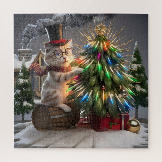 Puzzle Magical Cat Navidades Whimsical 3D Winter Scene (Vertical)