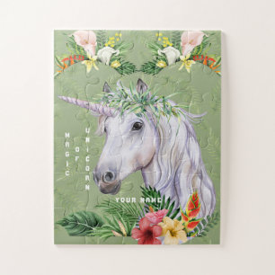 Puzzle Magical Unicorn Exotic Tropical Flowers Monogram