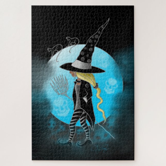 Puzzle Magical Witch and Cats (Vertical)