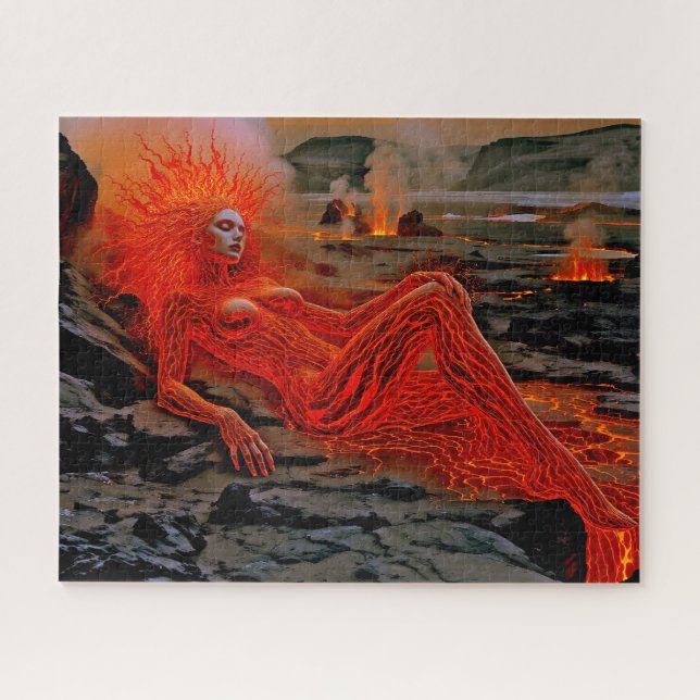 Puzzle "Magma durmiente" - Retrato de mujer volcánica (Horizontal)