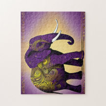 Magnífico elefante gigante morado y amarillo