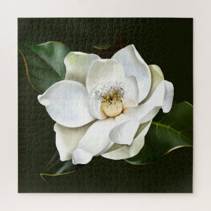 Puzzle Magnolia blanca cierra fondo verde