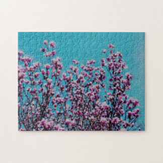 Puzzle Magnolia rosa florece con cielo azul pintura fotog