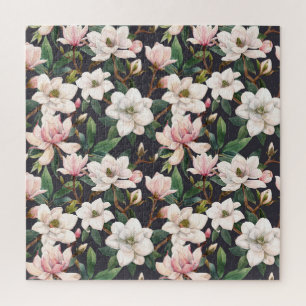 Puzzle Magnolias dibujadas a mano: acuarela sin costuras.
